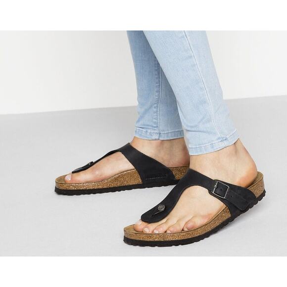 Birkenstock Gizeh Sandals Black Slides Buckle Thong 39 Women's US Size 8 - Picture 2 of 13